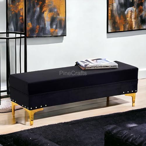 PineCrafts Velvet Settee, Bench & Storage Ottoman - Solid Wood Frame - 1-Year Warranty for Stylish & Practical Home Decor (Yellow)